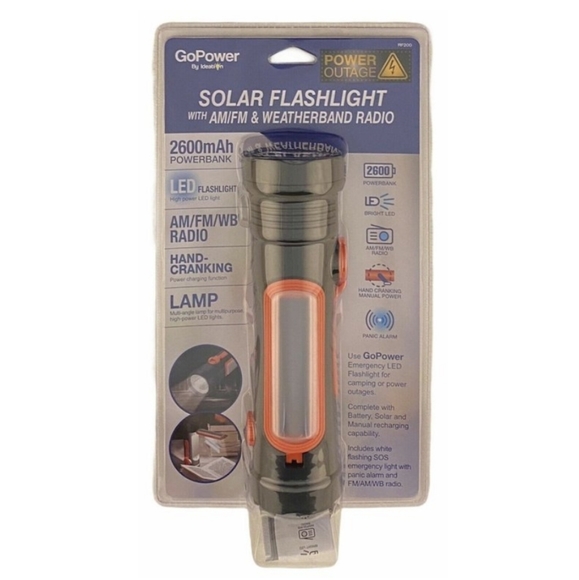 GoPower Emergency Solar LED Flashlight w/ AM/FM/Weather Band Radio NIB - Picture 1 of 3